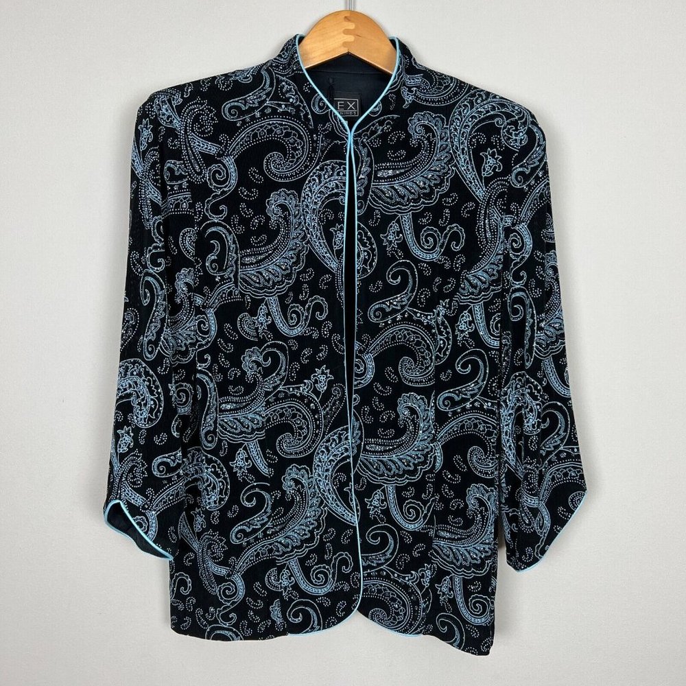 Alex Evenings Jacket Womens XL Black Blue‎ Sparkle Paisley Stretch Formal USA